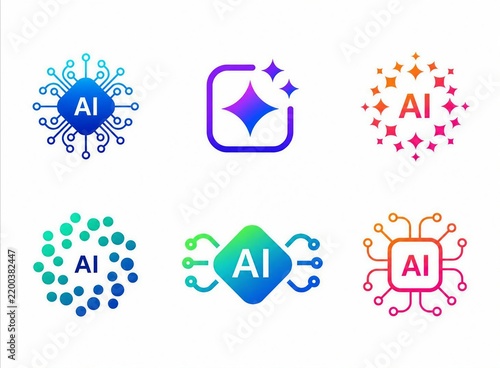 Modern colorful ai artificial intelligence icons set with network connections