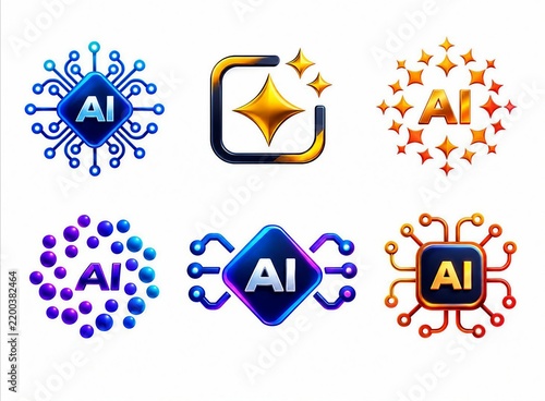 Modern colorful artificial intelligence ai icons set with futuristic design elements