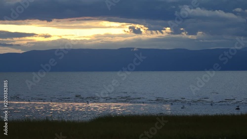 Coucher de soleil sur le fleuve Saint-Laurent, La Pocatière, Québec, Canada