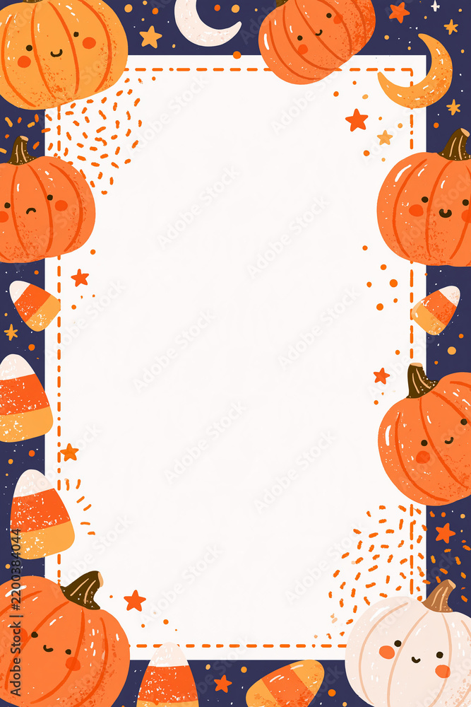 Fototapeta premium かわいいハロウィンのカボチャのボーダーテンプレート