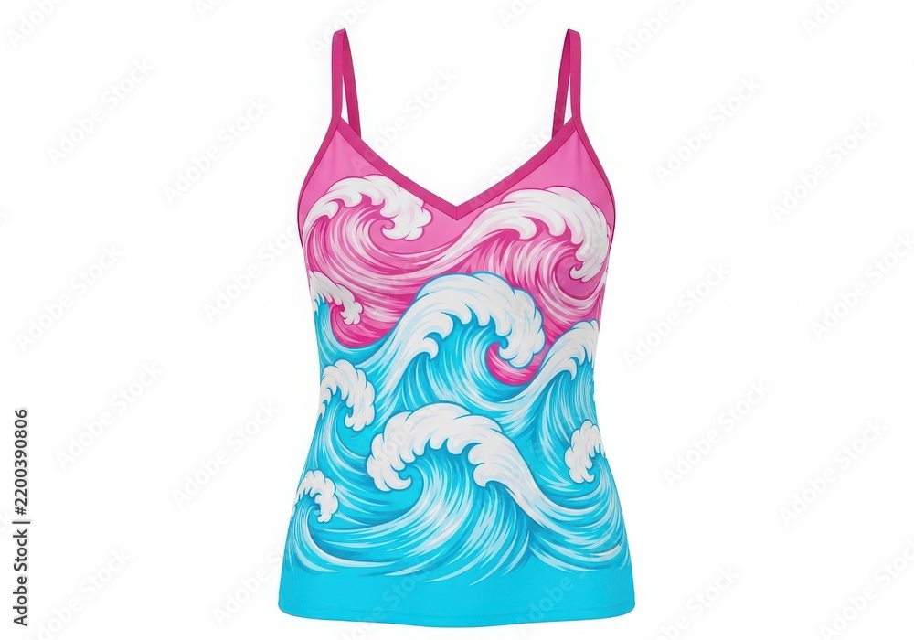 Obraz premium Pink and blue wave pattern swim top isolated on white background