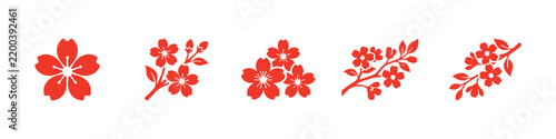 Sakura and cherry blossom icons featuring Japanese flowers in a complete flat design icon collection with vector graphics