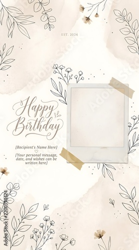 Boho Birthday Celebration Background Template with Floral Decorations