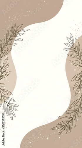 Boho Birthday Background Template with Neutral Floral and Organic Decorative Elements