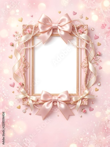 Pink Photo Frame Birthday Post Template with Elegant Party Decorations