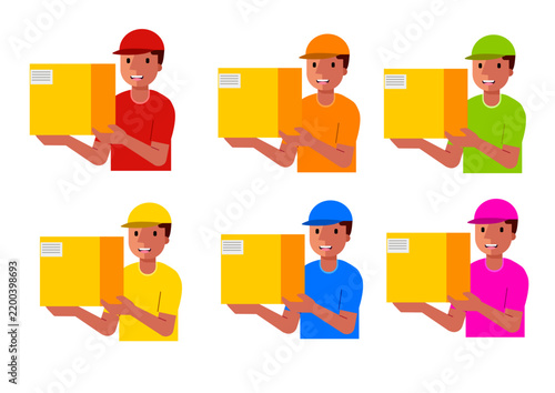 Delivery Man Holding Parcel Box, Courier and Shipping Service Vector Illustration