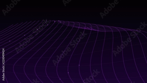 Abstract purple wave grid pattern background with glowing dots and deep dark space background