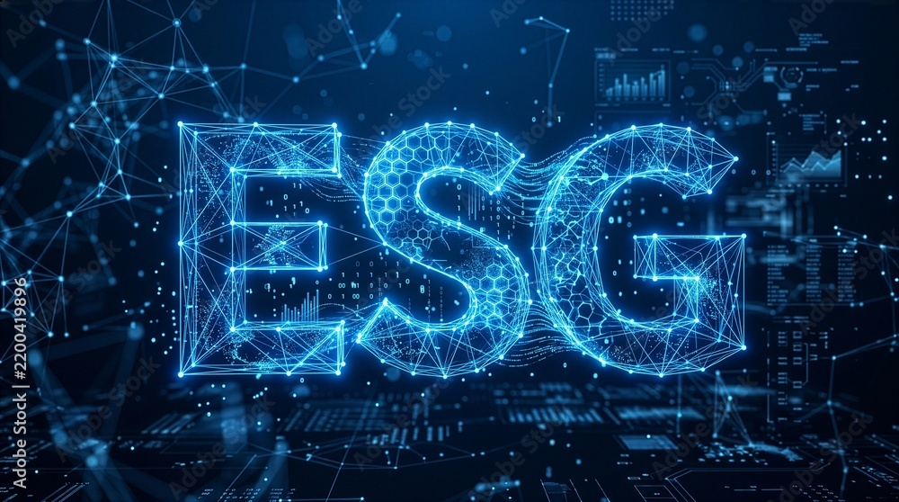 Fototapeta premium ESG Environmental Social Governance Concept with Digital Technology Network and Sustainable Business Strategy