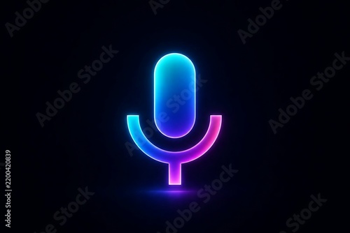 Modern microphone icon with glowing blue and purple lights on dark background