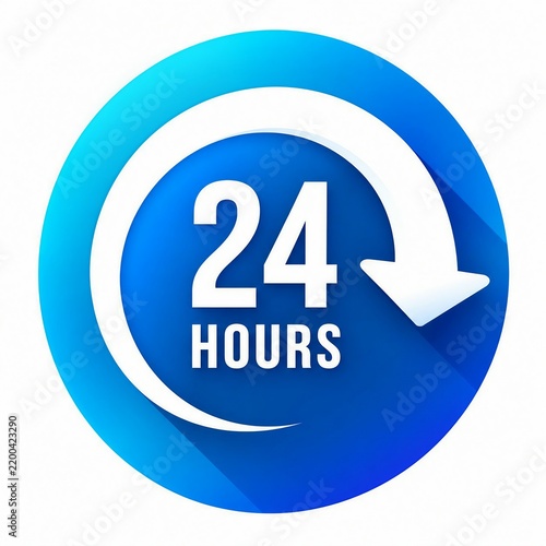 Blue 24 hours circular arrow icon design