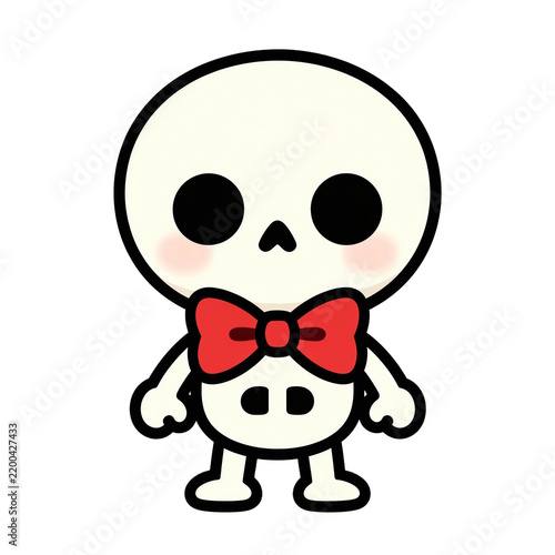 Cute Skull Character With Red Bow Tie Isolated On White Background