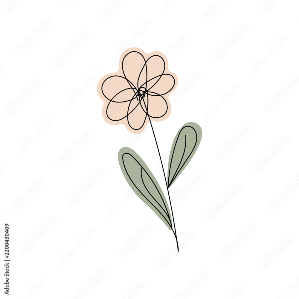 Obraz premium Minimalist continuous line art drawing of a single flower with pastel accents