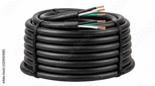 electrical cable, power cable, electric wire, cable coil, insulated wire, black cable, wiring cable, electrical wiring, cable roll, flexible cable, industrial cable, utility wire, construction cable, 