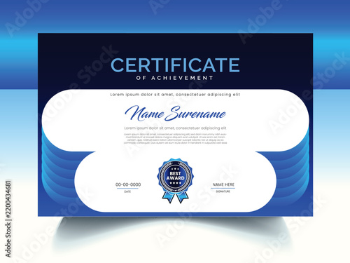 Modern Luxury Certificate of Achievement and Excellence Template with Abstract Wavy Background