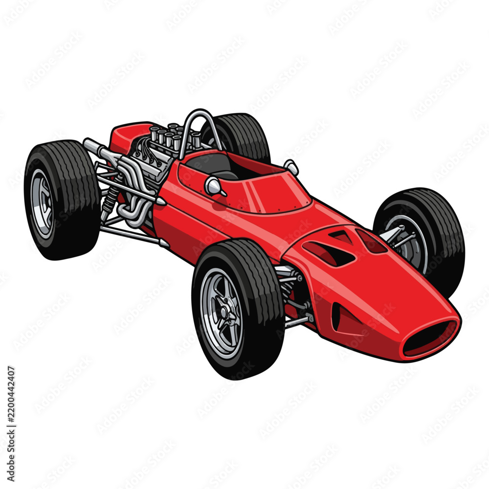 Obraz premium Red Formula Racing Car With Exposed Engine Vector Clipart