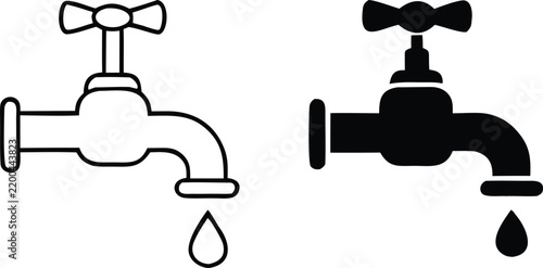 Water-Faucet Icon Set With Dripping Spigot Vector Illustration Design