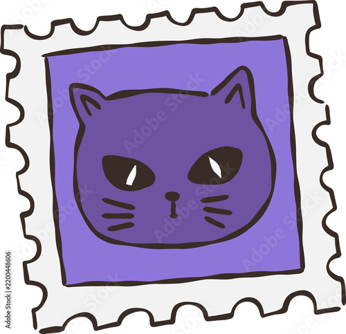 Ghost Mail Postage Stamp Black Cat. Retro Halloween Creative Cartoon Doodle Hand Draw