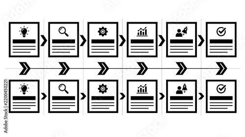 Linear business process flowchart with icons