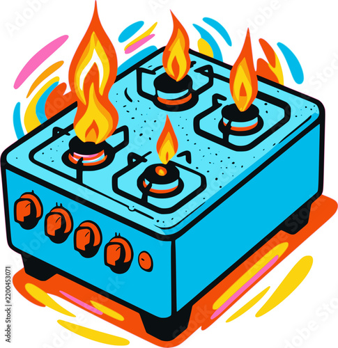 Colorful Gas Stove Illustration