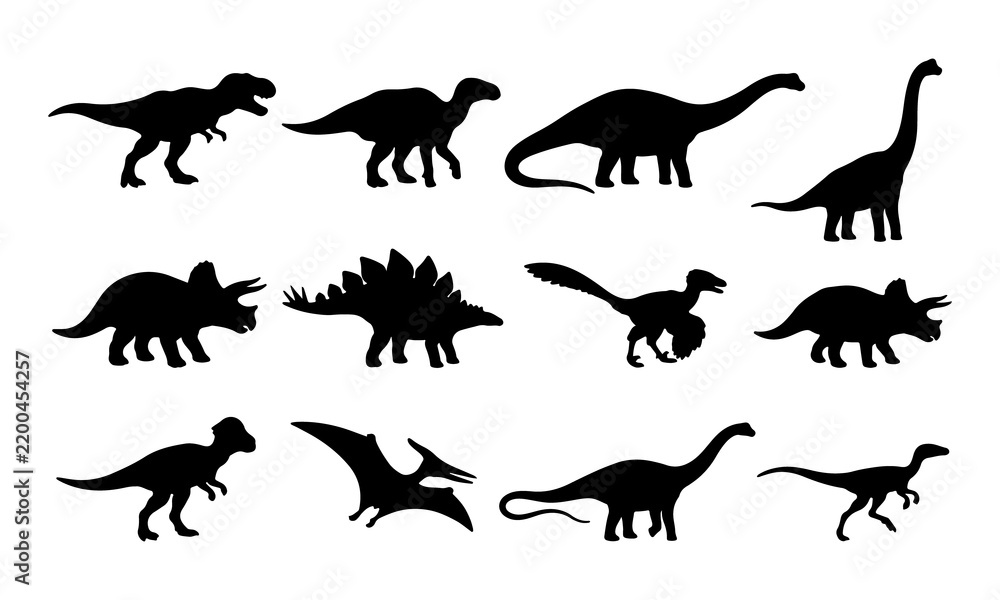 Fototapeta premium Twelve distinct dinosaur silhouettes arranged in a grid for educational and scientific presentations