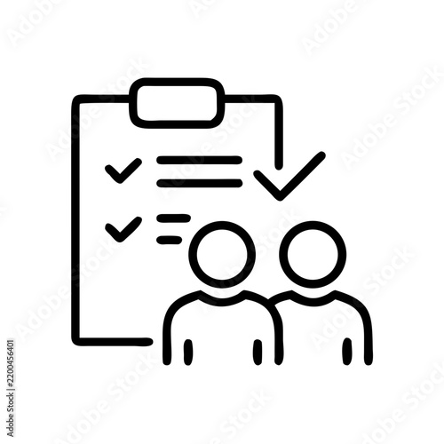 Clipboard checklist icon with people symbol for group management.