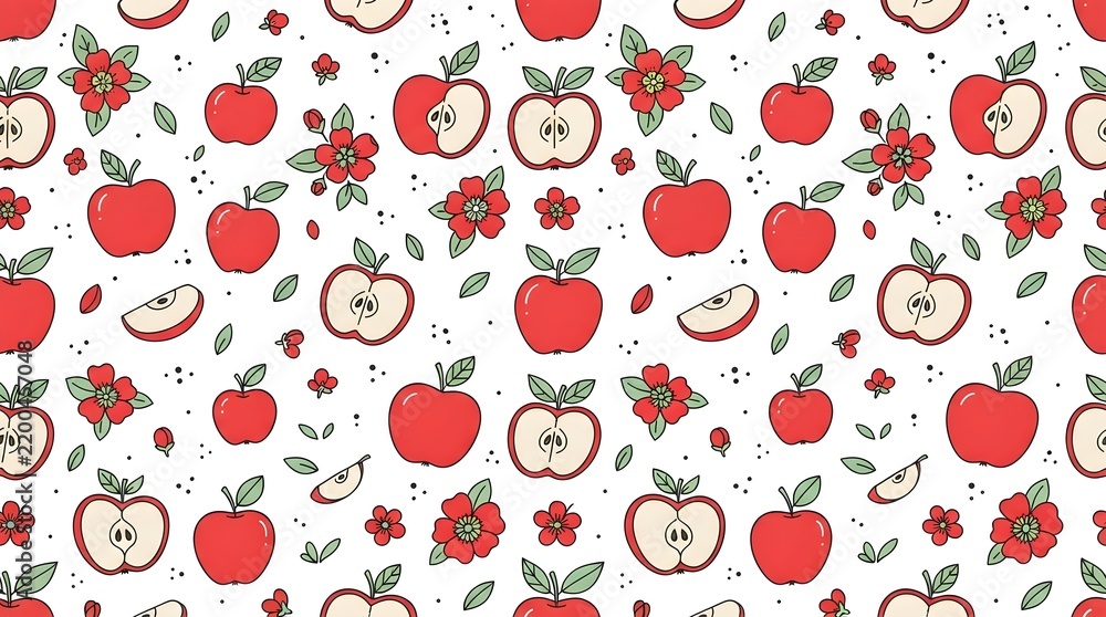 seamless pattern with red apples