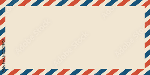 Airmail envelope frame. Commercial envelope. International vintage letter border. Retro air mail postcard with blue and red stripes. Blank correspondence paper template.eps,10