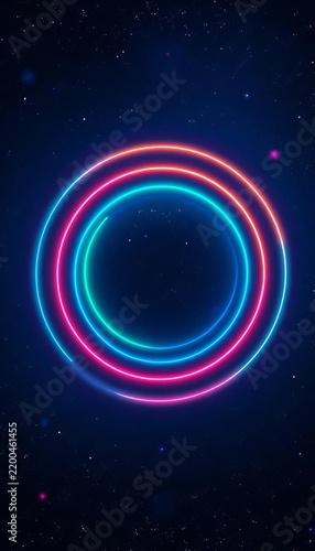 Neon concentric rings dance against starry cosmic background, cosmic, pattern