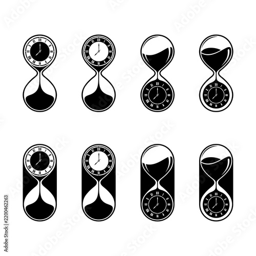 A set of glass clock or hourglass designs