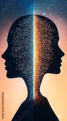 Abstract Silhouette Concept of Mind and Technology Fusion Dynamic Tech Transformations