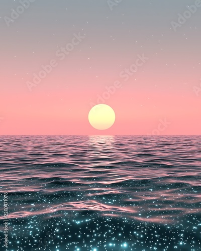 Serene Sunset Over Gentle Ocean Waves at Dusk Evolving Sci-Fi Landscapes