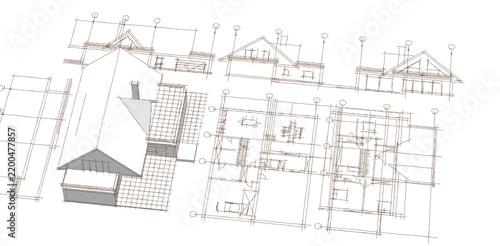 house traditional architecture plan 3d illustration