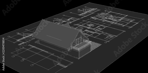 house traditional architecture plan 3d illustration