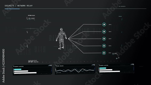 Futuristic sci-fi deep space telemetry HUD interface with radar, data charts, graphs, and digital control panels for tech and gaming projects.