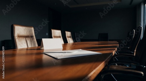 Foto Sealed envelope beside blank name card on boardroom table