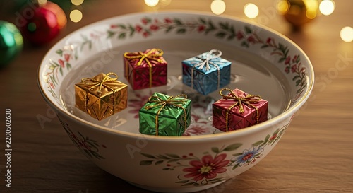 Colorful Gift Boxes Floating in Water Festive Holiday Decoration