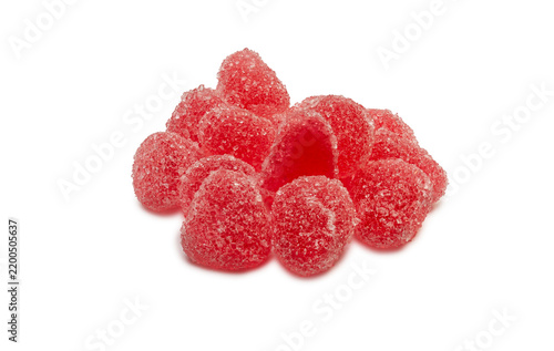 Red Gummy Candy Coated in Sugar Isolated on White Background