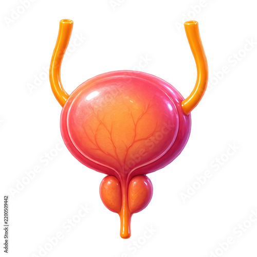 3D illustration of the human male urinary bladder and prostate gland on a white background