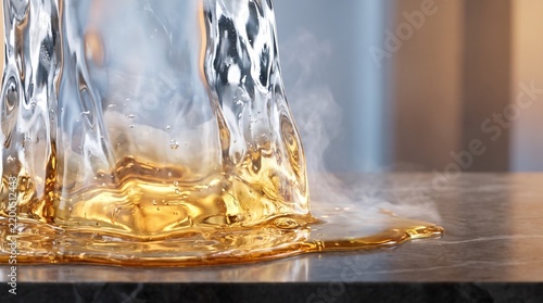Amber Whiskey Pour in Crystal Glass on Wooden Table