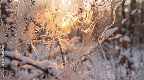 Frosted Winter Window with Delicate Ice Crystal Patterns