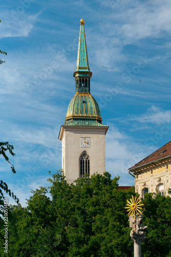 bratislava slovakia st martins cathedral tower spire historical landmark architecture blue sky with clouds travel concept