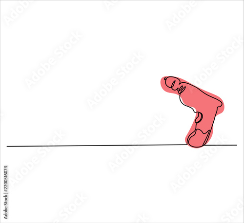 Continuous Single Line Drawing of Hand Drill, Minimalist Monoline Illustration of Manual Drilling Tool, Simple Construction Equipment Vector on White Background