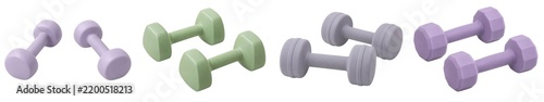 Dumbbell isolated sport element in gym for fitness exercise with three dimensional white and colorful weight equipment