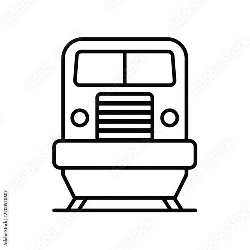 Front view of a modern train engine on railroad tracks for transportation.