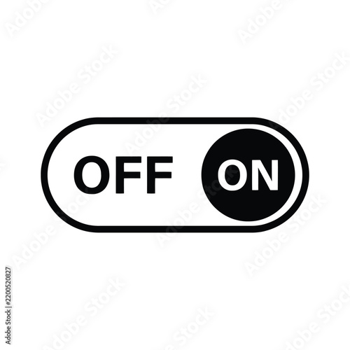 Toggle switch with 'off' on left and 'on' on right, indicating power status.