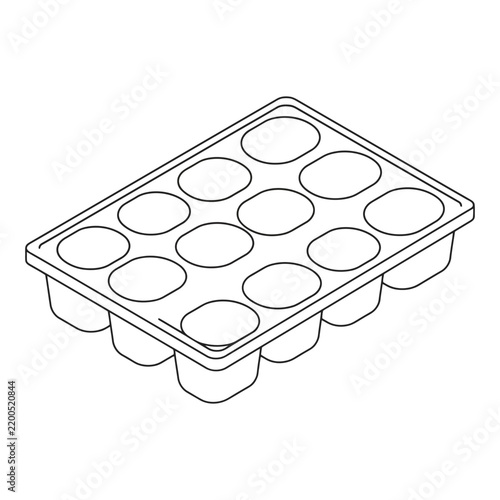Top-down view of an empty twelve-cup egg carton for food packaging.