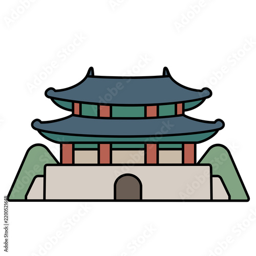 Traditional Korean palace main gate Seokguram style pavilion illustration