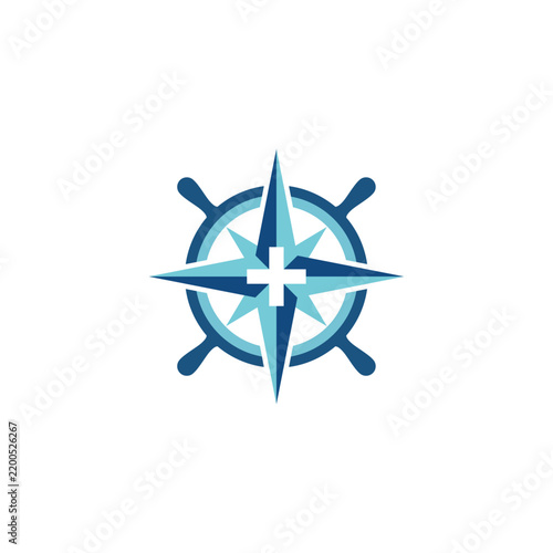 Nautical Compass and Ship Wheel Medical Cross Logo