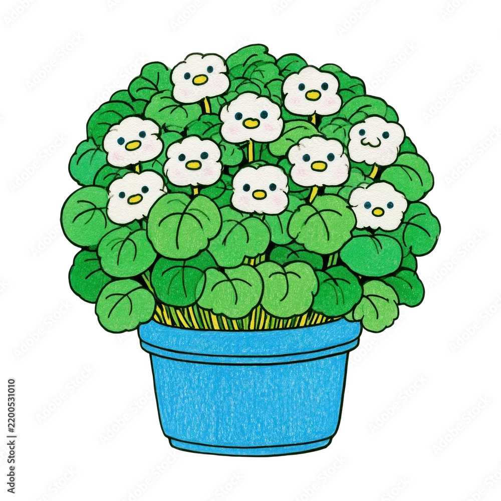 Obraz premium PNG Cute cartoon flowers in a blue pot illustration