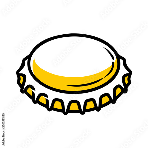 Single metal bottle cap with shiny yellow underside illustration.